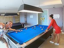 Amateur couple playing pool and having passionate sex afterwards