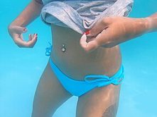 Asian amateur teen girlfriend fun in the pool and horny sex after a shower