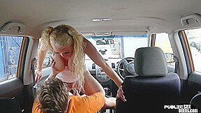 Bosomy MILF rides driving instructor in the car outdoor
