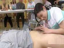 Bottomless Japanese nurse sixtynine blowjob in public