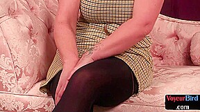 CFNM domme encouraging submissive guy as he jerks his cock