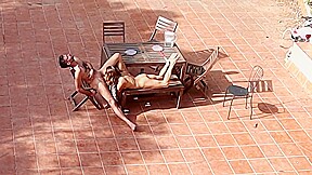 Couple Playing And Fucking In The Courtyard, Outside