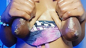 Ebony Milf Plays With Big Puffy Areolas To Induce Lactation