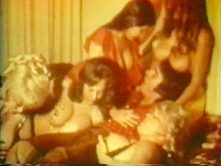 Lucky Guy Lies In Bed And A Group Of Fondles Busty Womans Tits