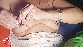 Nippleringlover – Horny Milf Nude In Bed, Hubby Inserting 18mm Beads In Extremely Stretched Pierced Nipples