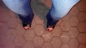 platform wedges and black toenail polish