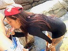 Public blowjob by Asian teen girlfriend for her big dick European boyfriend