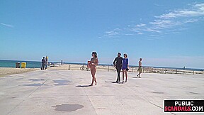 Public euro walks and crawls outdoors in front of strangers