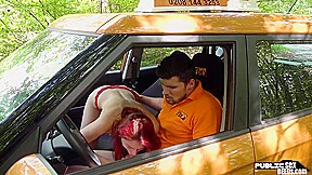 Redhead slut fucked outdoor in the car by driving tutor