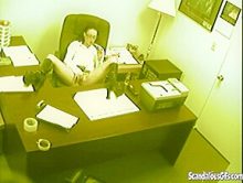 secretary fingering and masturbating pussy at office
