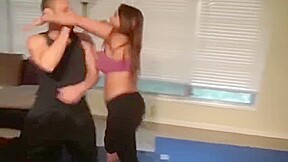 Sexy blonde in yoga pants dominates wimp