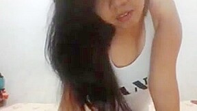 Slim sexy cute filipino girl doing skpe cam sex