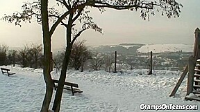 Slutty snow teen fucks grandpas cock