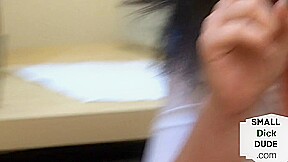 Smallcock coworker jerked by slutty secretaries in 3some