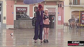 Sub Latina outdoor whipped in public by her kinky domina