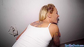 Throating bigass blonde lady doggystyled in POV pussy fuck