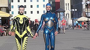 Through The City In A Tight Latex Costume – Watch4Fetish