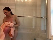 18 year old Volleyball player HIDDEN CAMERA glass shower! again! GREAT ASS
