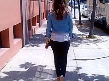 Big Ass Walking In Tight Black Jeans