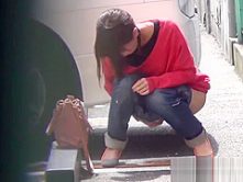 Bizarre asian whore pees in car park