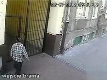Elder lady taking a leak on the street