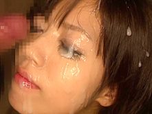 Girl gets cummed all over beautiful face in bathroom