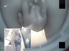 Japanese masturbating in public toilet