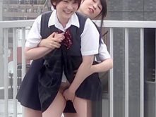 Japanese schoolgirl with hairy pussy peeing outside