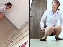 Japanese wetting herself in the bathroom