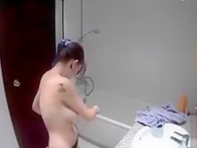 Punk chick takes a quicky and relaxing shower