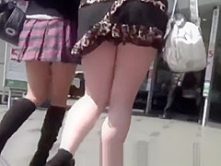 Real Japanese babes filmed up skirt by naughty voyeur