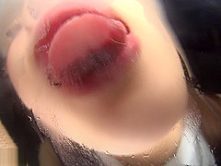 school girl glass licking