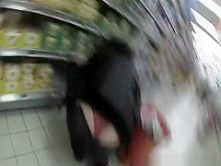 Supermarket red thong exposed