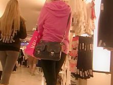 Teen Ass Tights Almost Caught by Mother (Pink top)