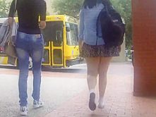 Thick legs teen in short skirt uppie fail