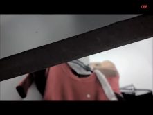 Blonde in red bra showing her amazing butt in the locker room