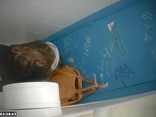 Hovering the toilet pissing in public toilet