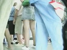 in the shop upskirt white thong sexy and horny in a denim skirt