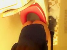 Long hair korean woman spied pissing