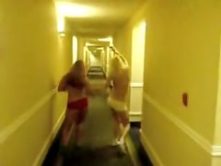 Naughty teen girls running with nude tits in the hotel