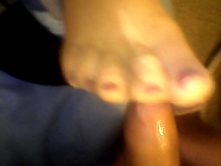 pretty amateur wife red toes nylon footjob