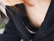 Skinny asian chick downblouse vid showing petite tits and large nipples