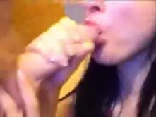 So sexy brunette girlfriend suck cock like no tomorrow in her parents house
