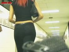 Street candid fit bitch with an incredibly nice ass walks in tight jeans
